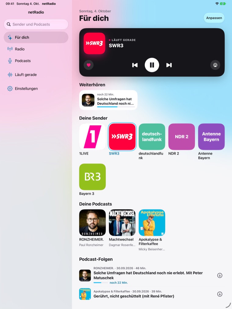 netRadio auf dem iPad: Für dich