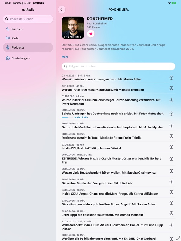 iPad: Podcast mit Folgenliste