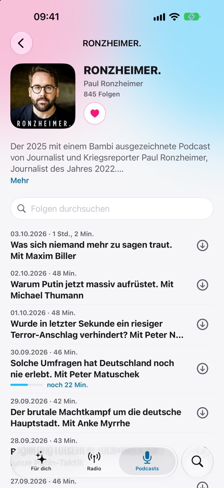 iPhone: Podcast mit Folgenliste