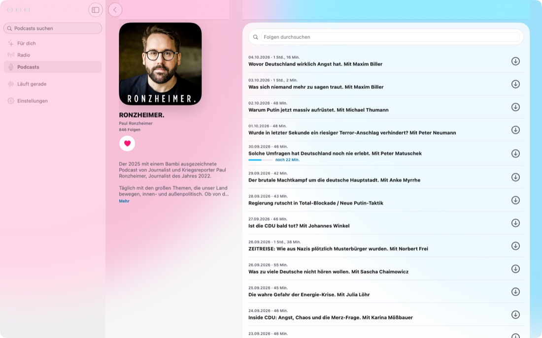 Mac: Podcast mit Folgenliste
